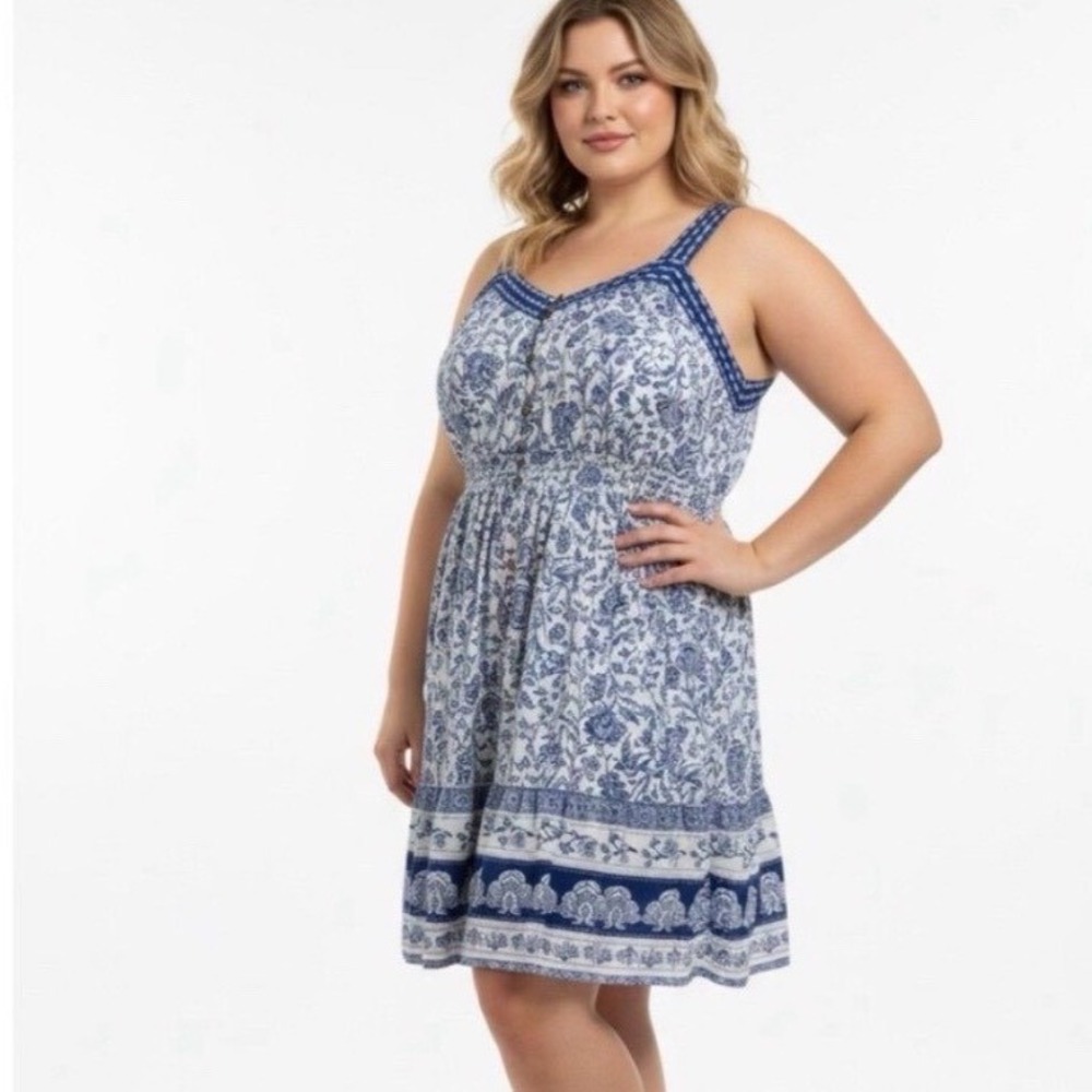 Knox Rose Floral Smocked Button Front Mini Dress XL